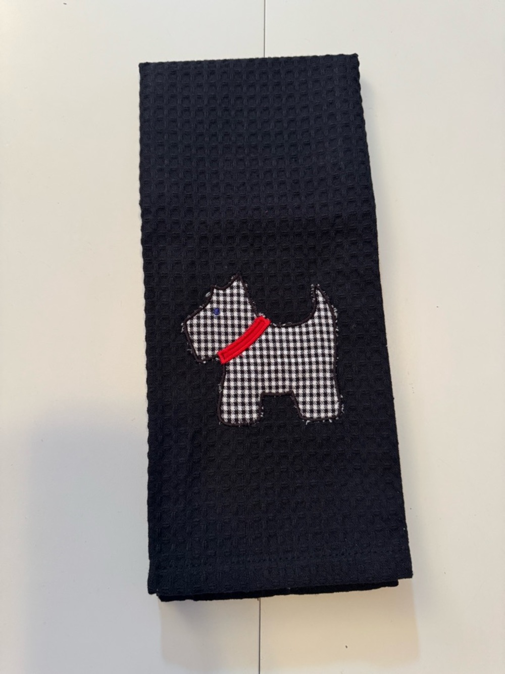 NEW Black Scottie Dog Appliqué Kitchen Towel Scottish terrier Made to order - Picture 4 of 5